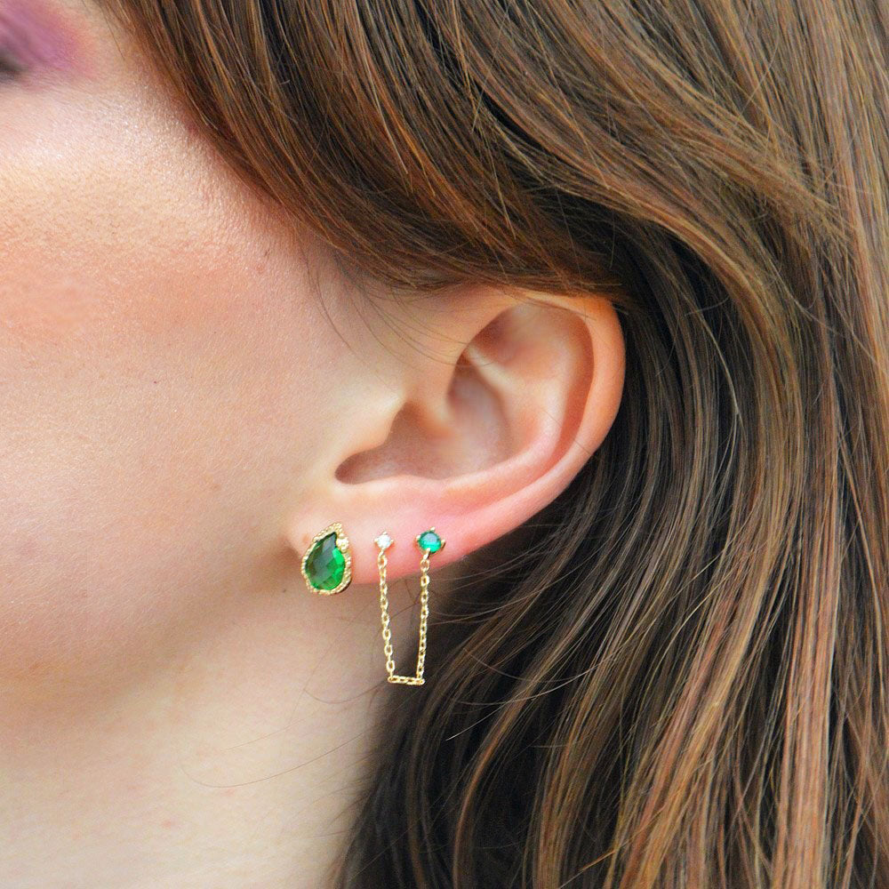 Boucle d'oreille vert plaqué or 18K zirconium Analisa Bellaime 2