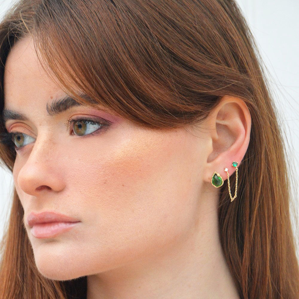Boucle d'oreille vert plaqué or 18K zirconium Analisa Bellaime 4