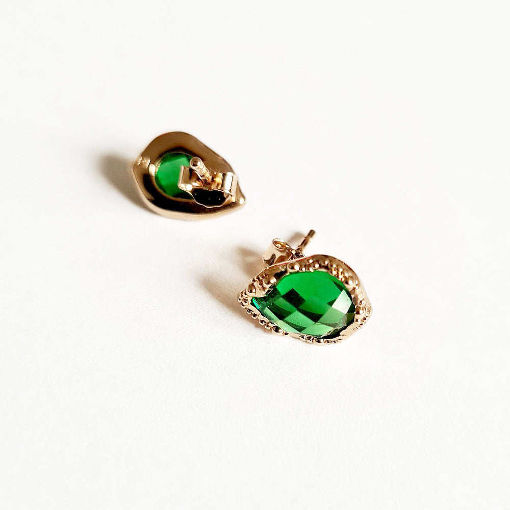 Boucle d'oreille vert plaqué or 18K zirconium Devina Bellaime 5