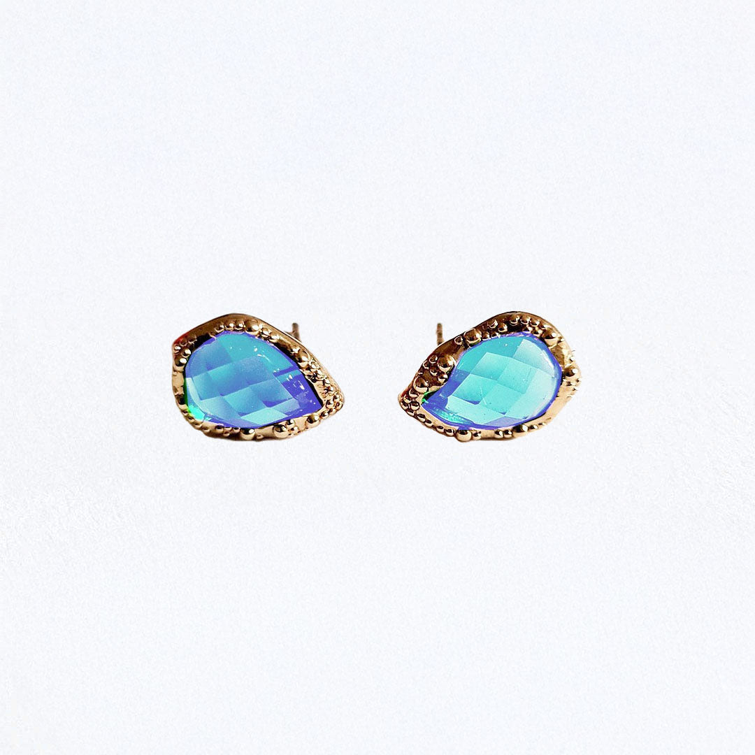 Boucle d'oreille bleu plaqué or 18K zirconium Devina Bellaime