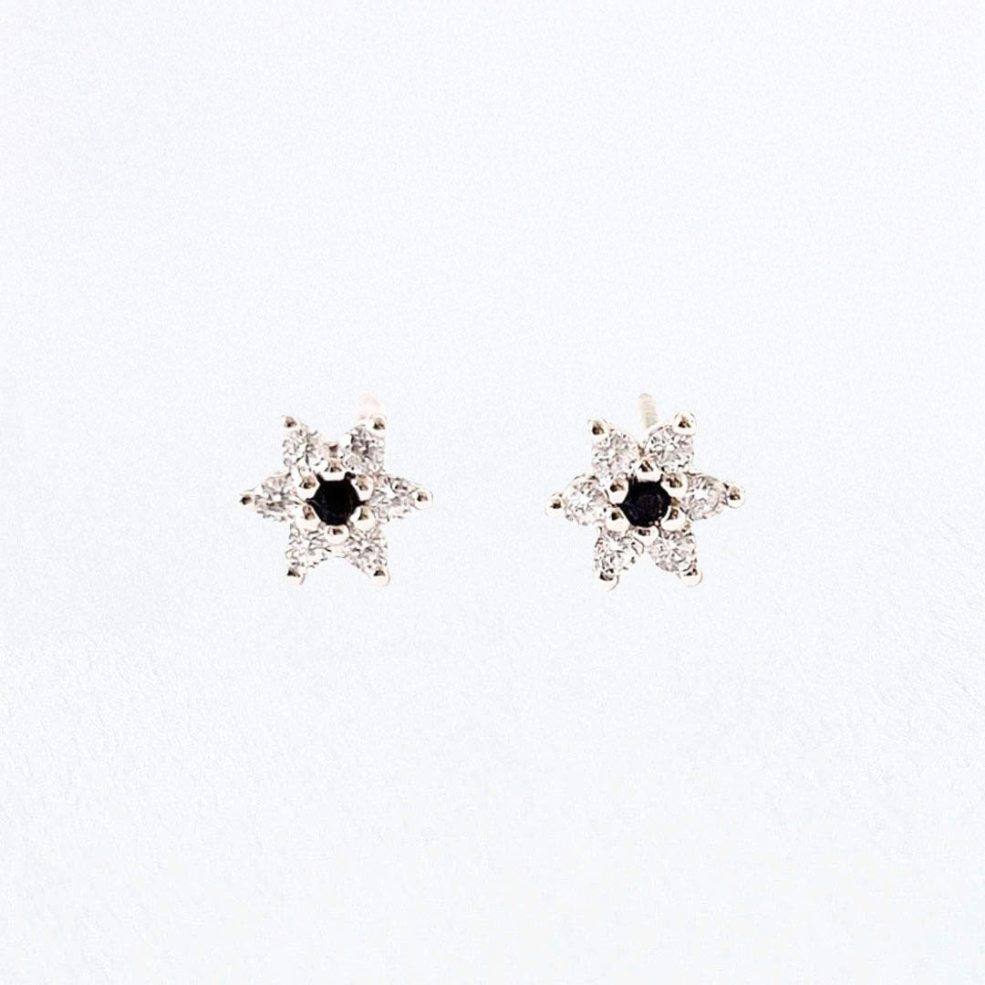 Puces d'Oreilles Edelweiss - Argent 925 Rhodié et Zirconium