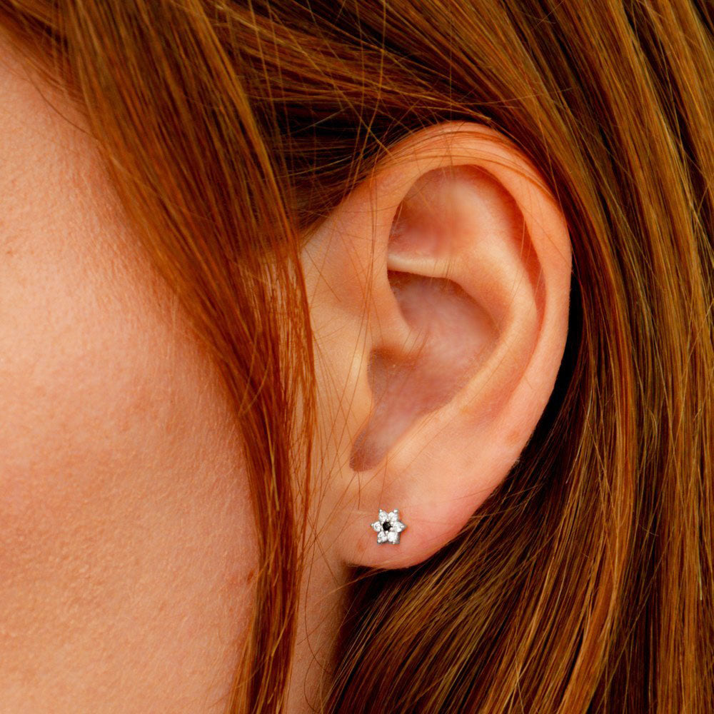 Puce d'oreille argent 925 zirconium Edelweiss Bellaime 2