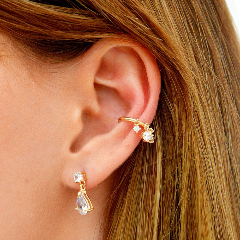 Boucle d'oreille pendante plaqué or zirconium 1,5 cm Gigi Bellaime 2