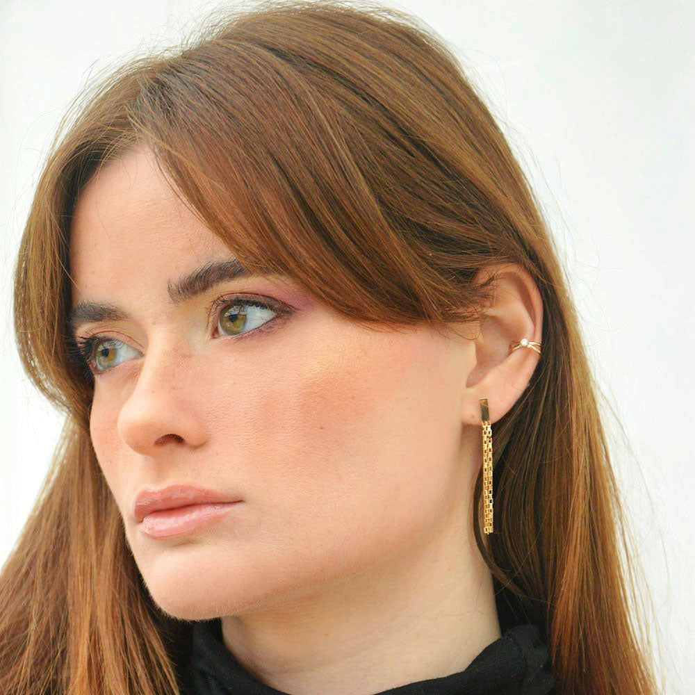 Boucles d'oreilles pendantes plaqué or 18K 5 cm Harvey Bellaime 3