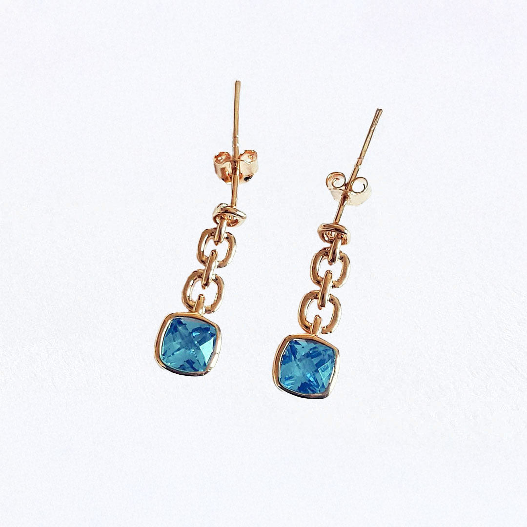 Boucle d'oreille pendante bleu plaqué or 18K cristal 3 cm Icy Bellaime