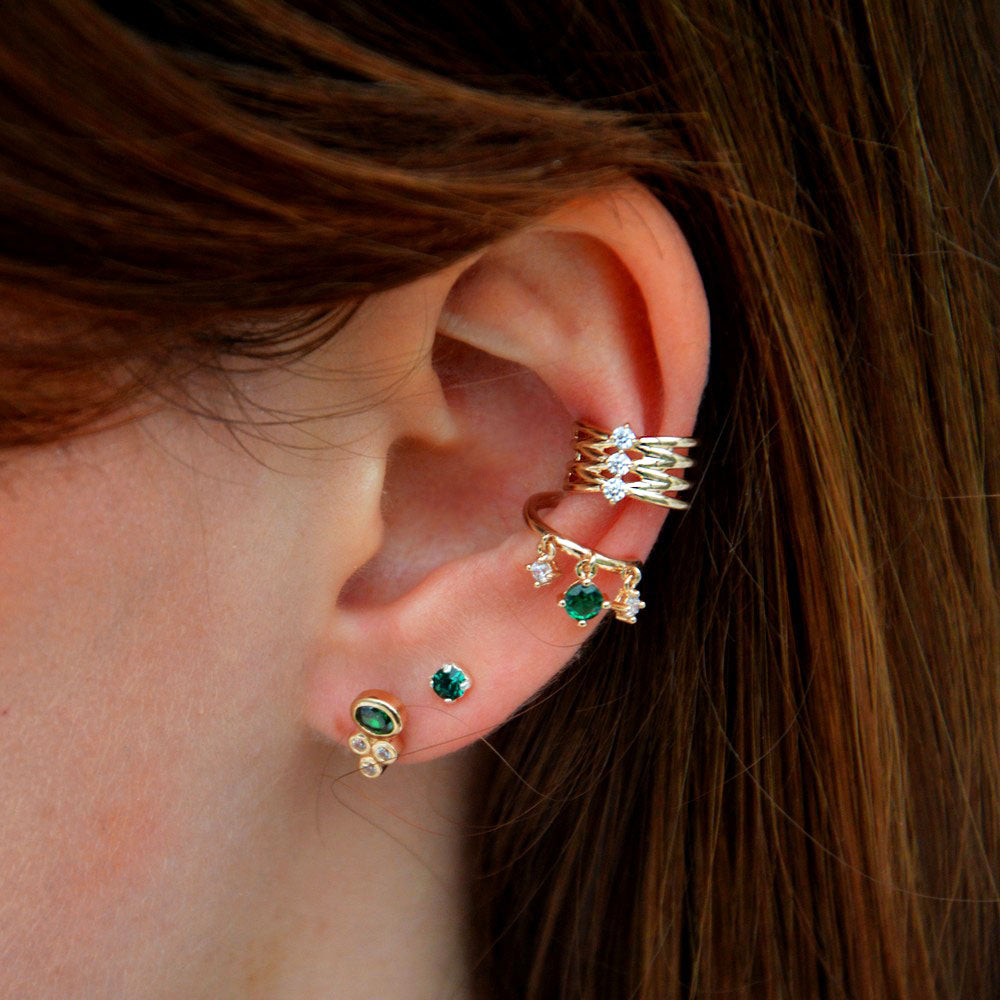 Boucle d'oreille verte puce plaqué or 18K zirconium Jaïpur Bellaime 2