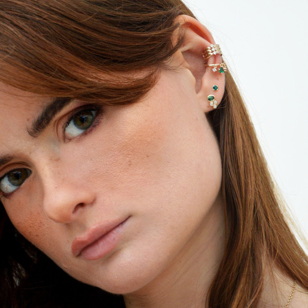 Boucle d'oreille verte puce plaqué or 18K zirconium Jaïpur Bellaime 4