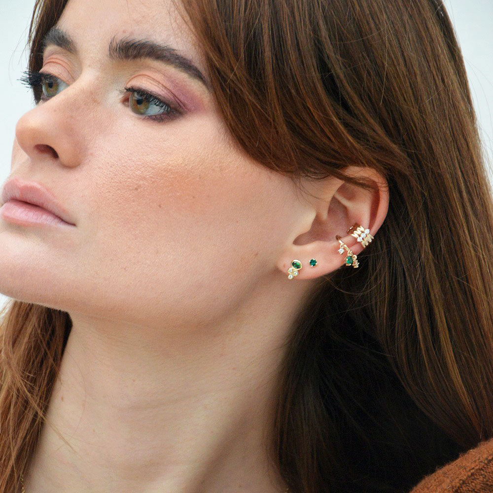 Boucle d'oreille verte puce plaqué or 18K zirconium Jaïpur Bellaime 6