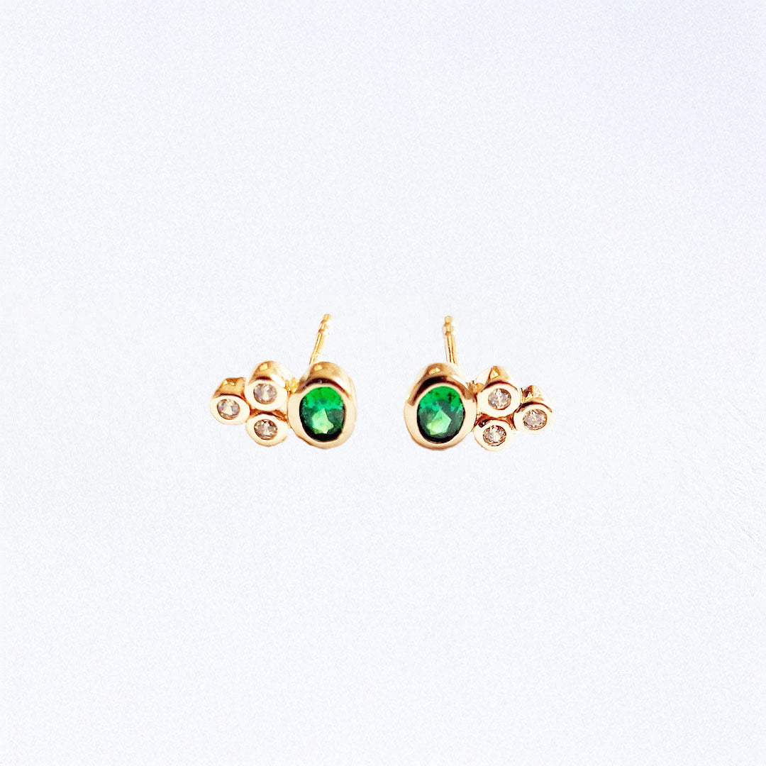 Boucle d'oreille verte puce plaqué or 18K zirconium Jaïpur Bellaime
