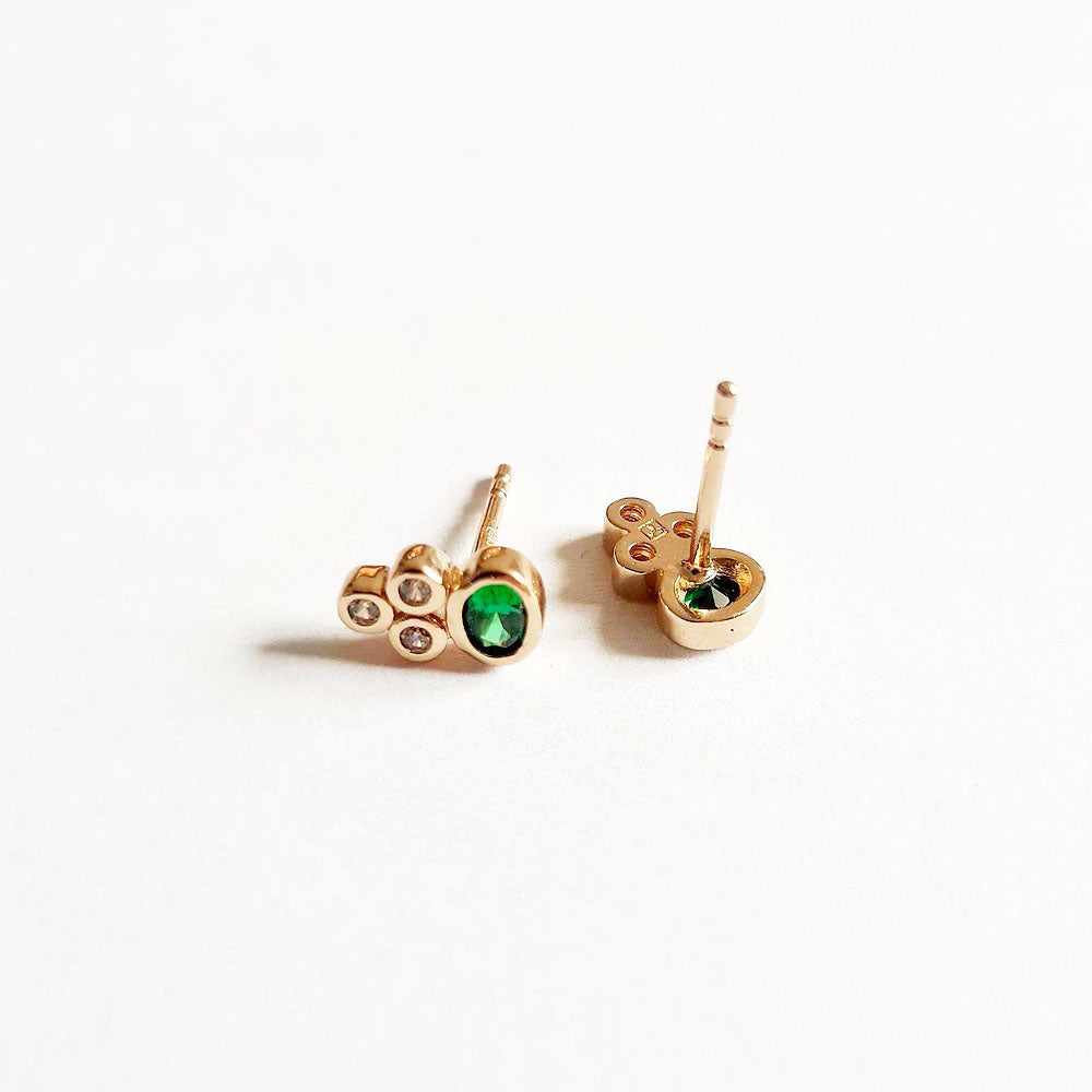 Boucle d'oreille verte puce plaqué or 18K zirconium Jaïpur Bellaime 5