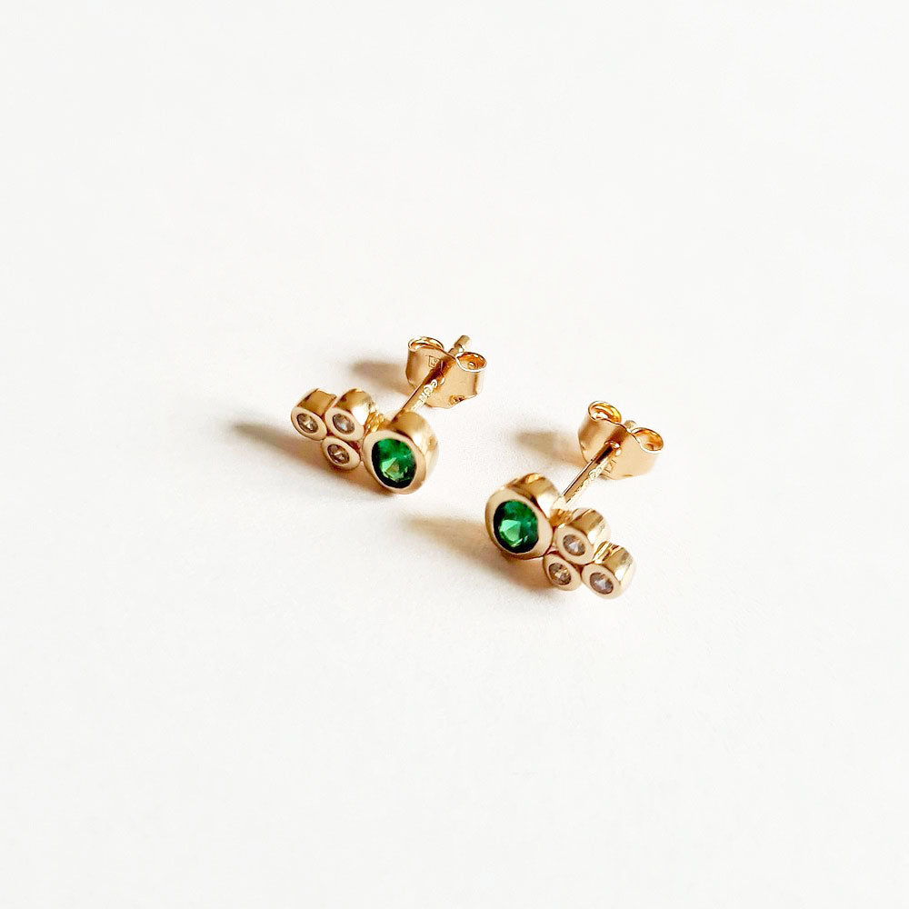 Boucle d'oreille verte puce plaqué or 18K zirconium Jaïpur Bellaime 3