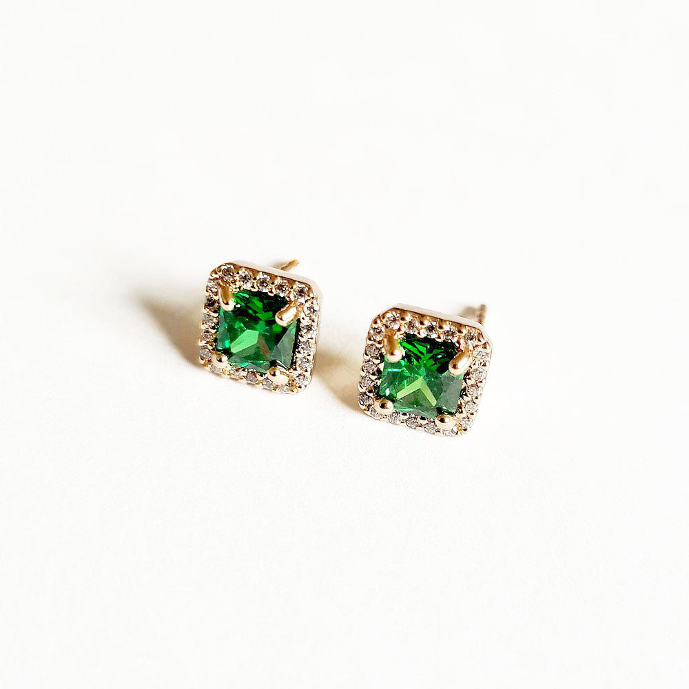 Boucle d'oreille vert puce plaqué or 18K zirconium Keira Bellaime 3