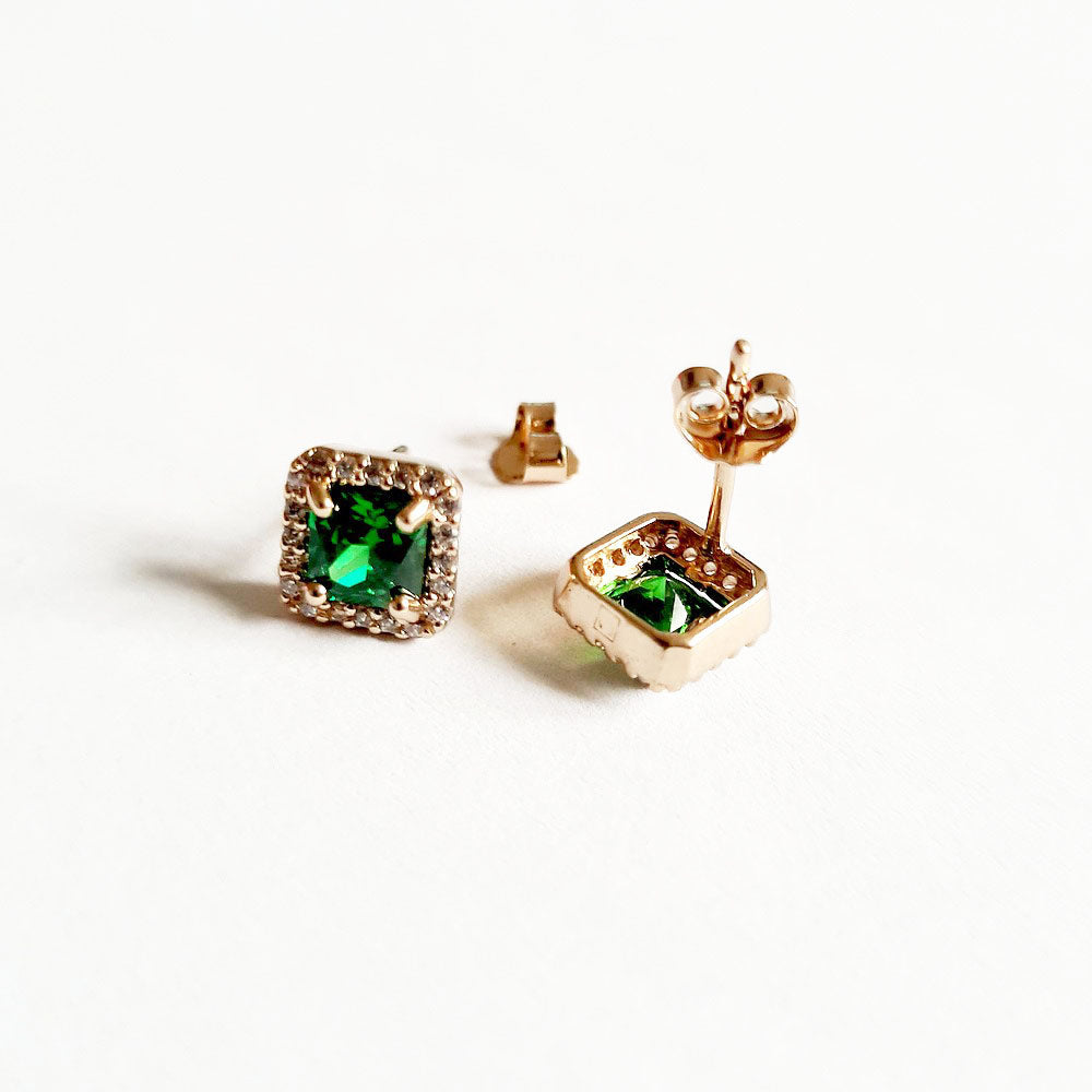 Boucle d'oreille vert puce plaqué or 18K zirconium Keira Bellaime 4