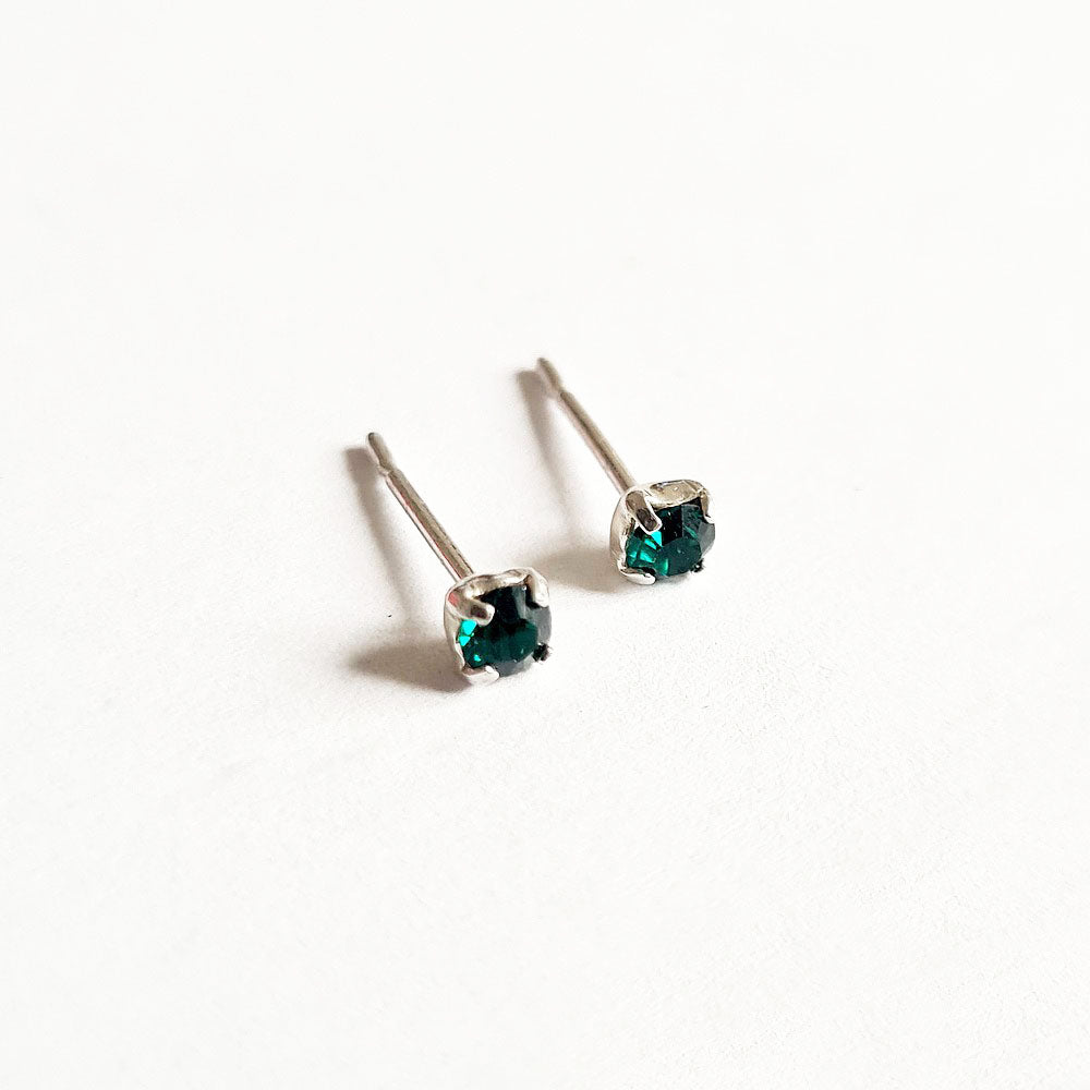 Boucle d'oreille verte puce argent 925 cristal Love It Bellaime 3