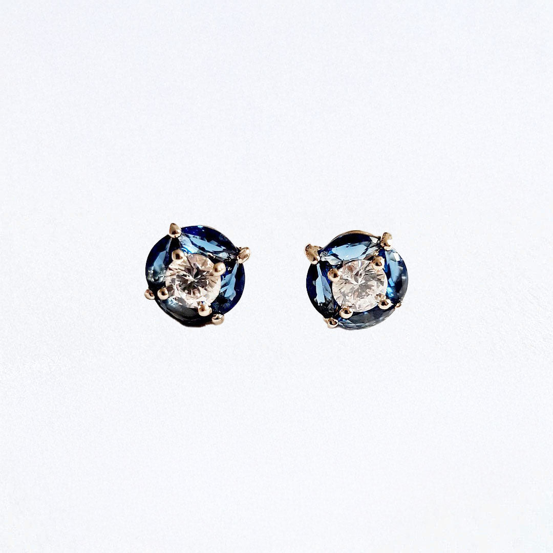 Boucle d'oreille bleu puce plaqué or 18K zirconium Pacifica Bellaime