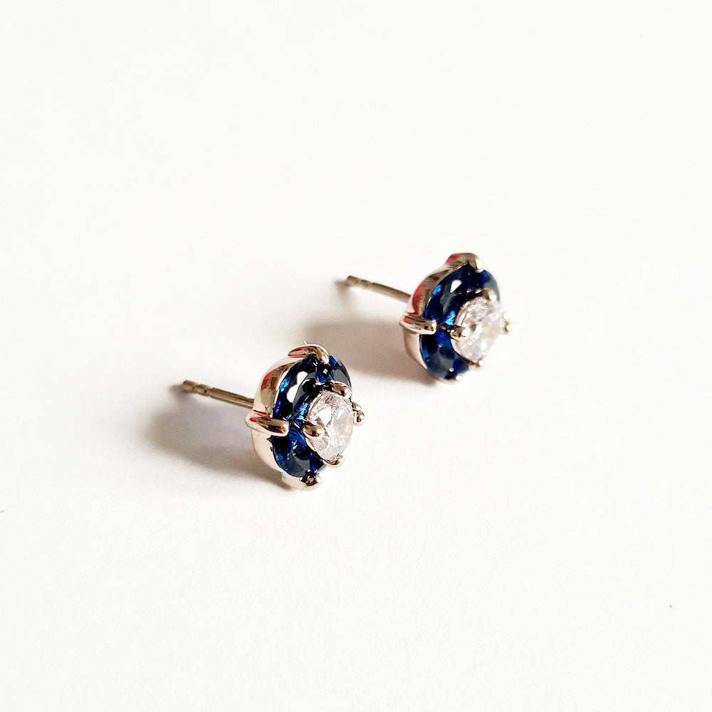 Boucle d'oreille bleu puce plaqué or 18K zirconium Pacifica Bellaime 3