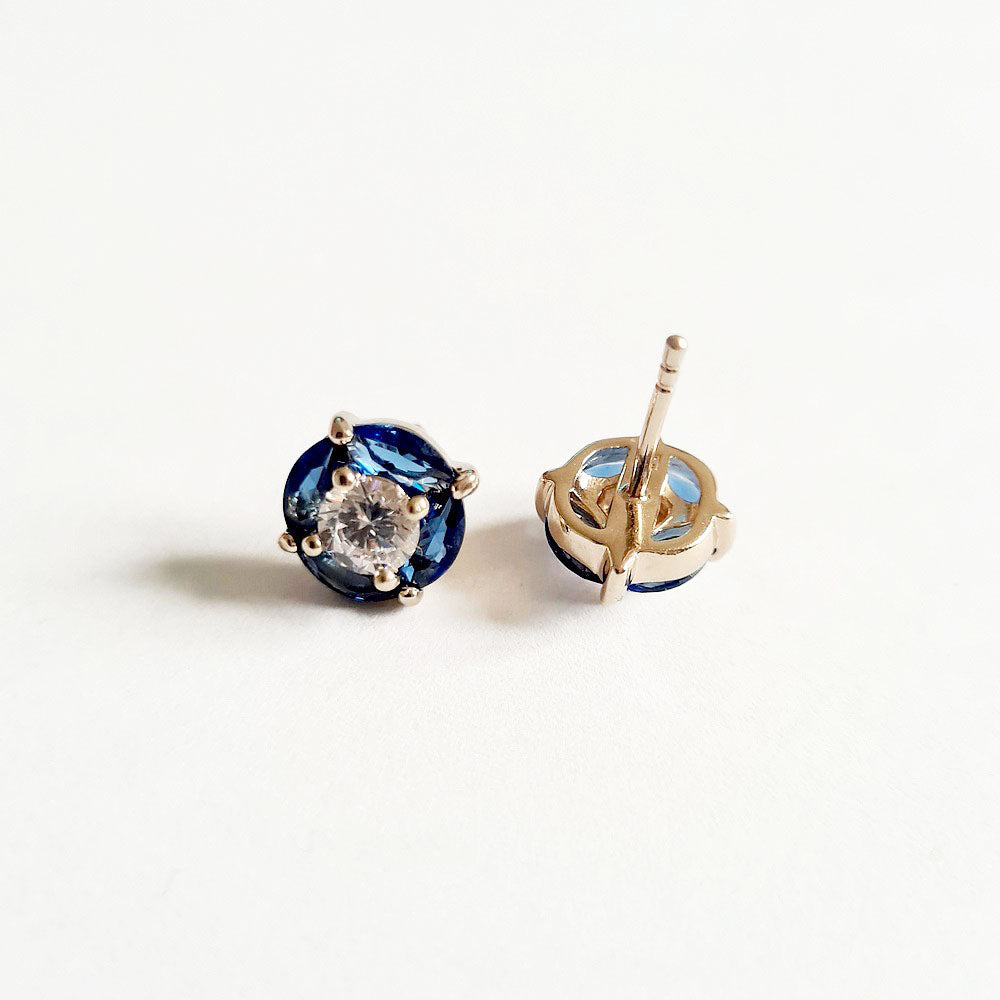 Boucle d'oreille bleu puce plaqué or 18K zirconium Pacifica Bellaime 5