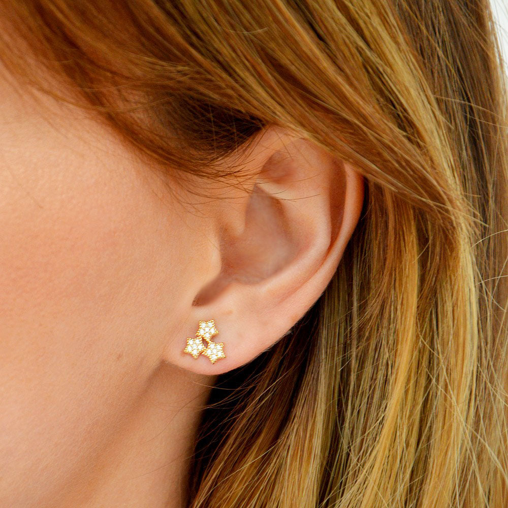 Puces d'oreilles etoile plaqué or 18K zirconium The Magic Bellaime