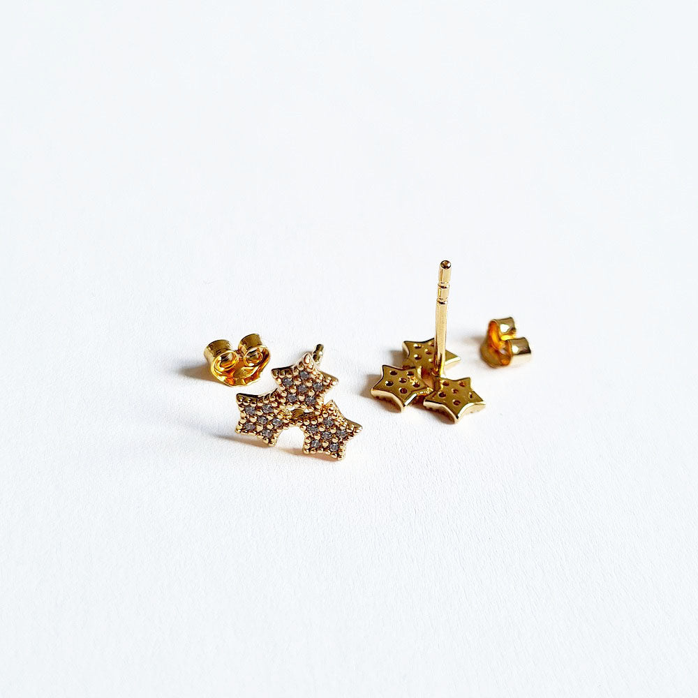 Puces d'oreilles etoile plaqué or 18K zirconium The Magic Bellaime 5
