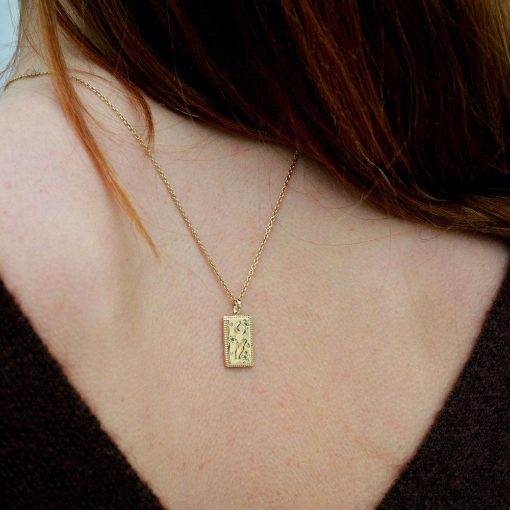 Collier talisman boheme plaqué or 18K zirconium vert Bellaime 2