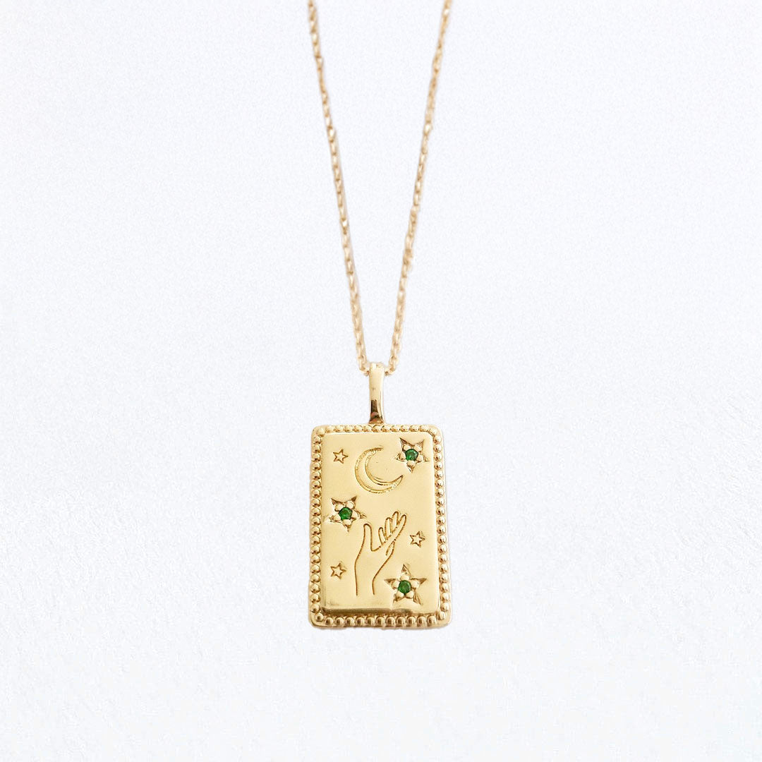 Collier talisman boheme plaqué or 18K zirconium vert Bellaime