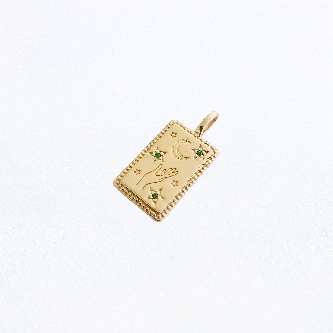 Collier talisman boheme plaqué or 18K zirconium vert Bellaime 5