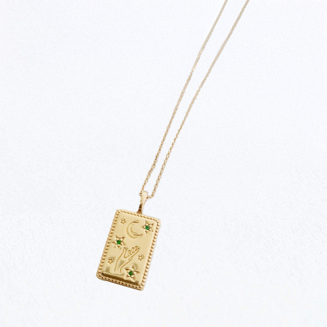 Collier talisman boheme plaqué or 18K zirconium vert Bellaime 4