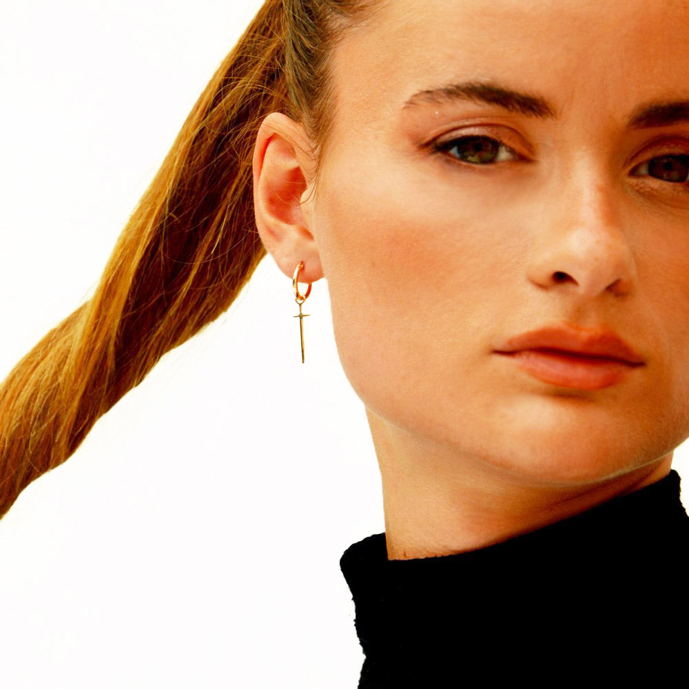 Boucle d'oreille croix femme créole plaqué or 18K zirconium 2 cm Amenum Bellaime