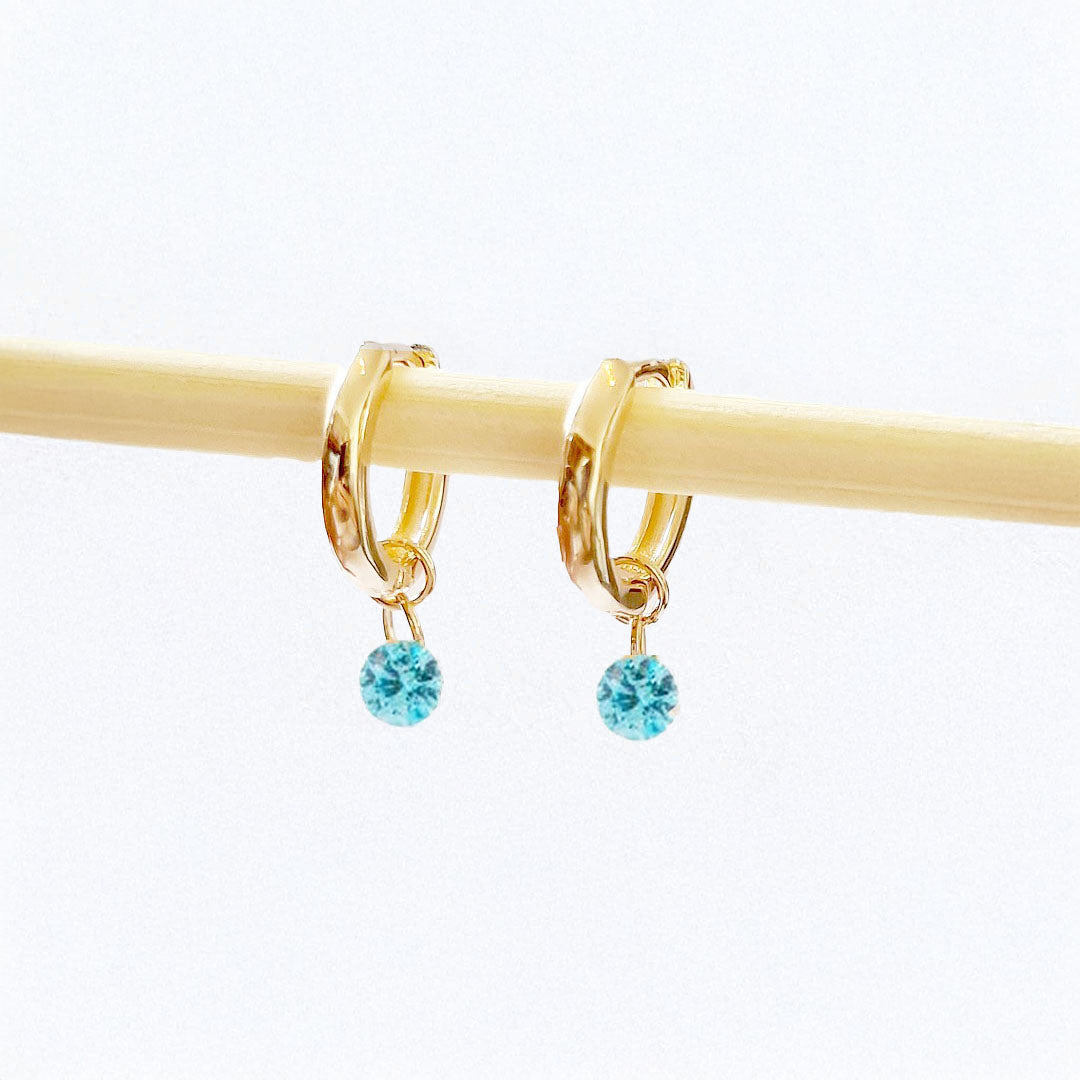 Boucles d'oreilles bleu créoles plaqué or 18K 1,5 cm Elda Bellaime