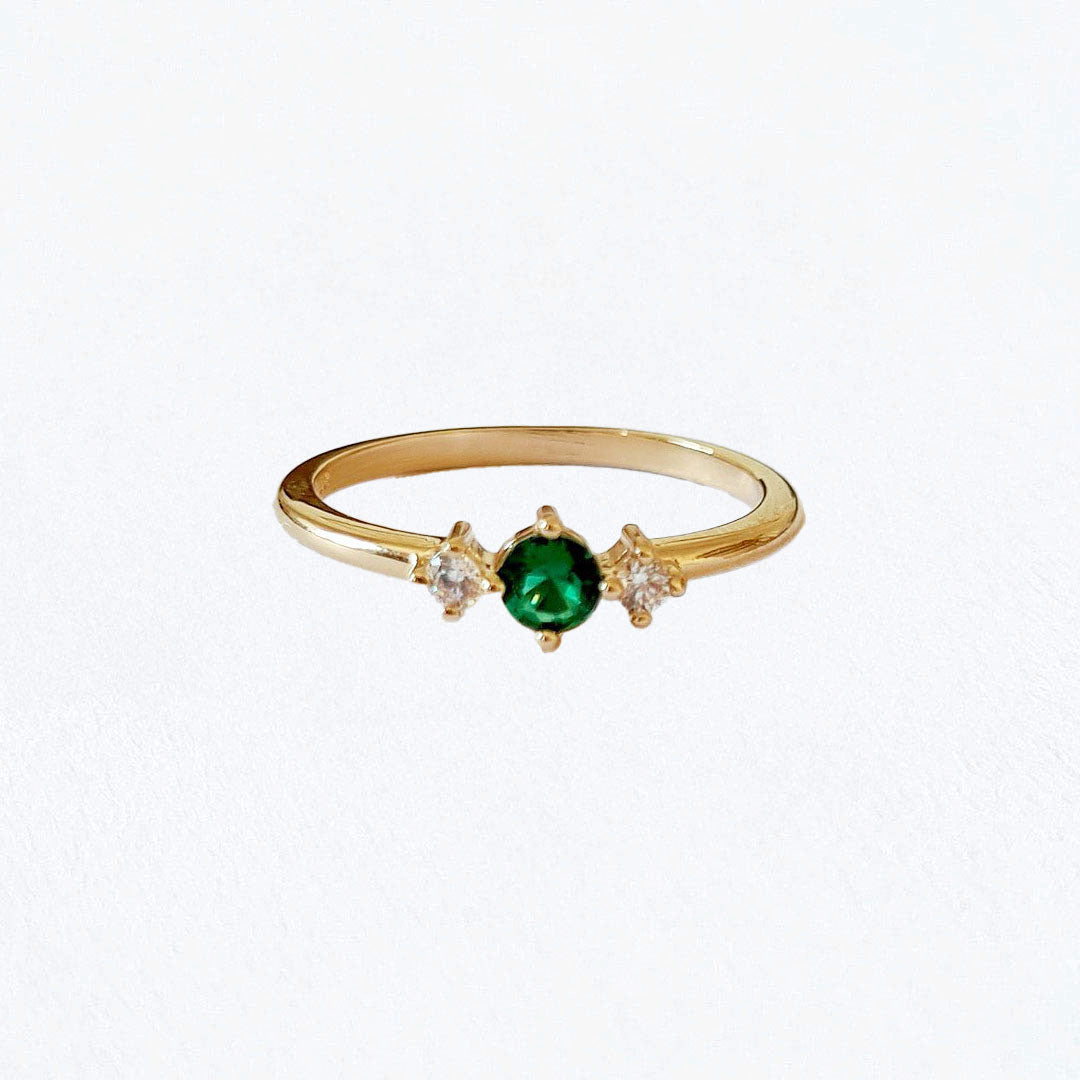 Bague solitaire plaqué or 18K zirconium vert Alberta Bellaime 4