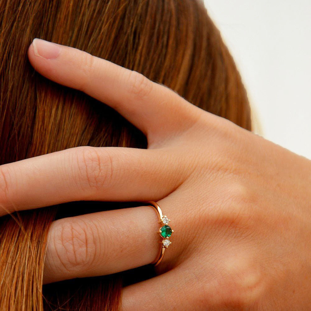 Bague solitaire plaqué or 18K zirconium vert Alberta Bellaime 3