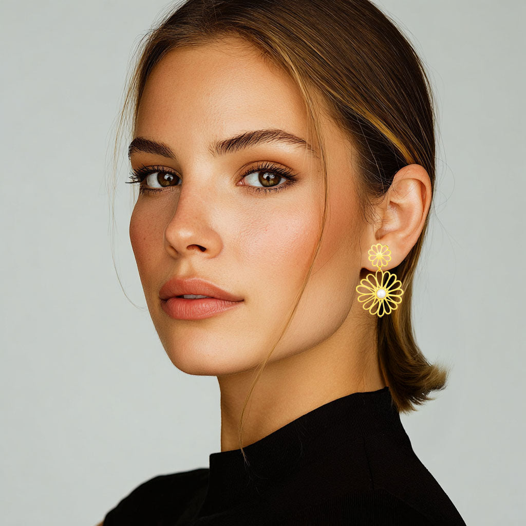 Boucles d'Oreilles Ambre - Acier inoxydable - Couleur or