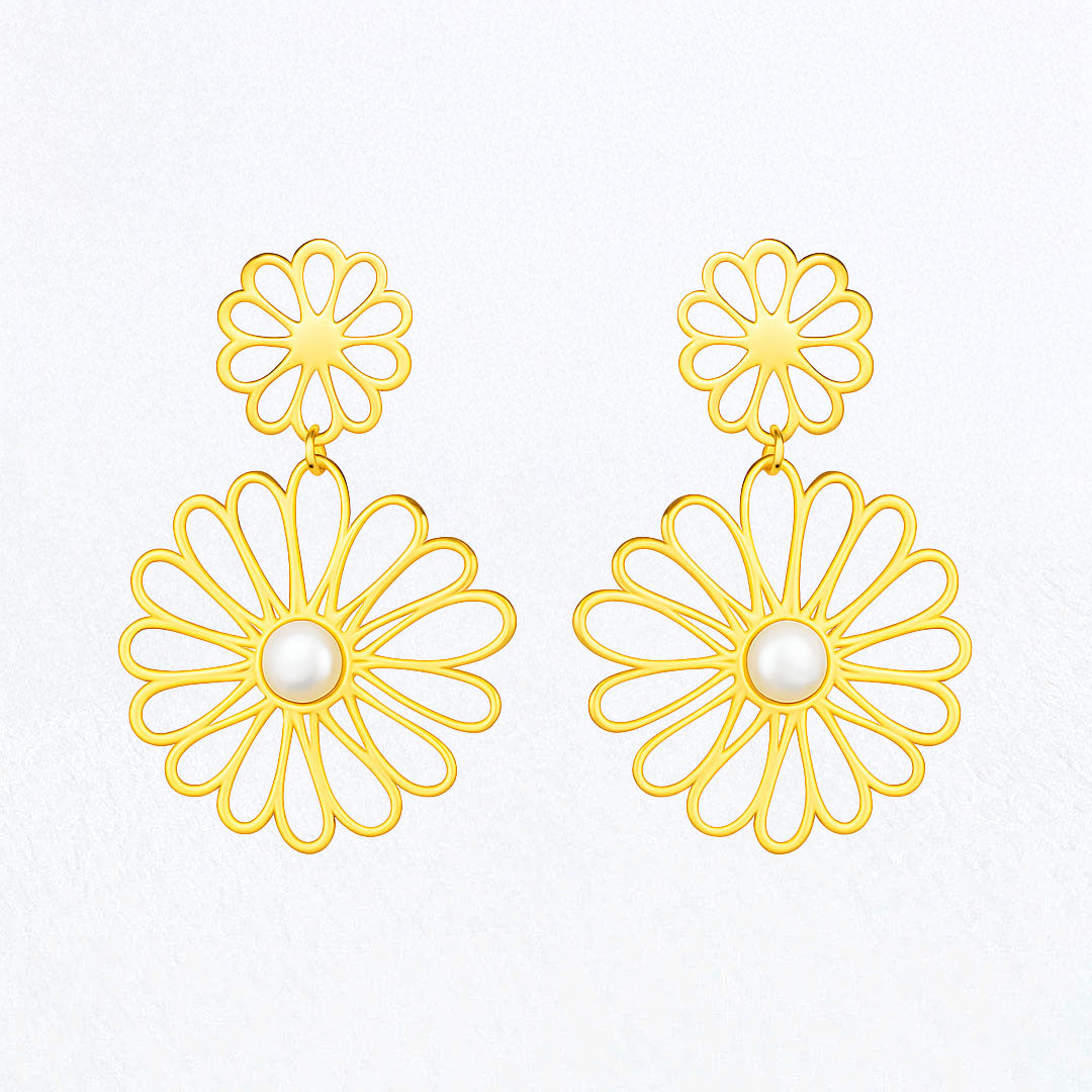 Boucles d'Oreilles Ambre - Acier inoxydable - Couleur or