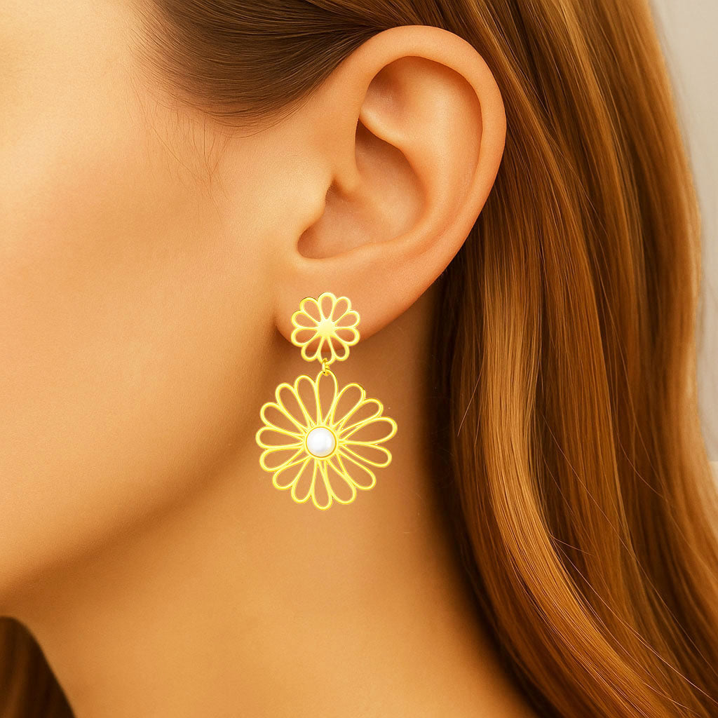 Boucles d'Oreilles Ambre - Acier inoxydable - Couleur or