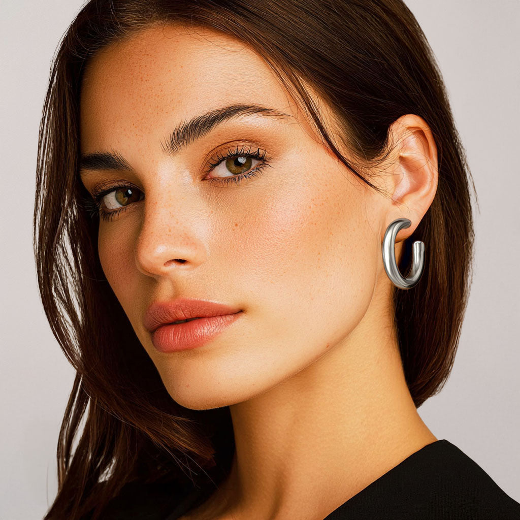 Boucles d'Oreilles Dorine - Créoles acier inoxydable - Couleur argent