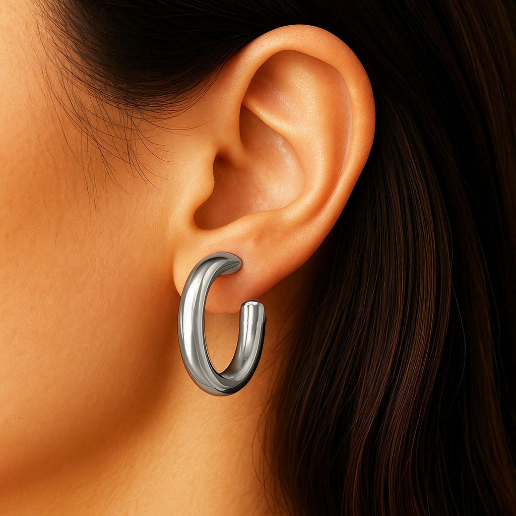 Boucles d'Oreilles Dorine - Créoles acier inoxydable - Couleur argent