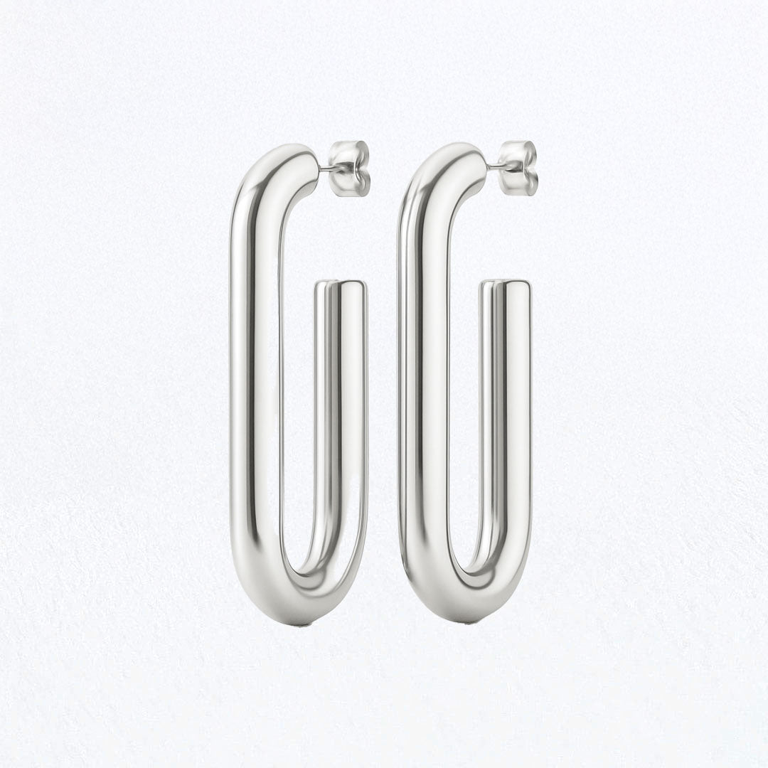 Boucles d'Oreilles Léonie - Créoles acier inoxydable - Couleur argent