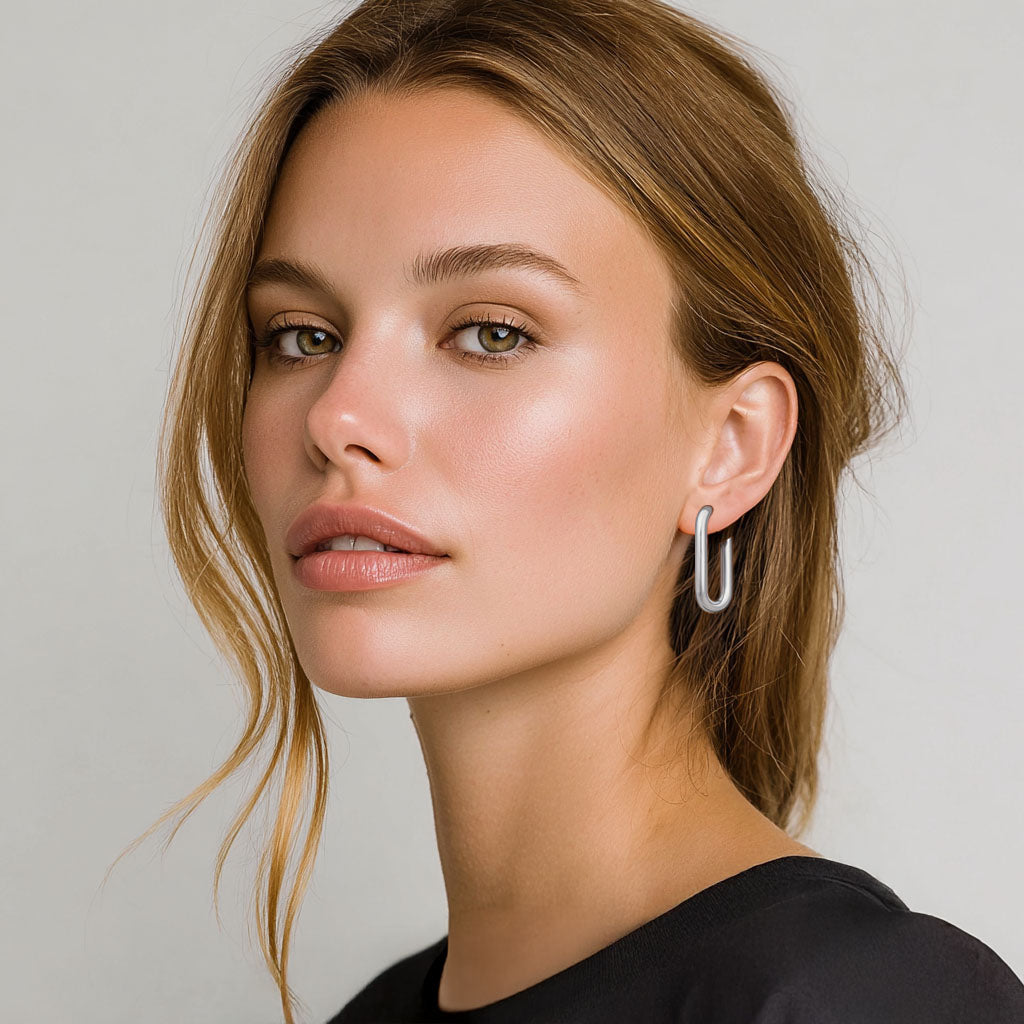 Boucles d'Oreilles Léonie - Créoles acier inoxydable - Couleur argent