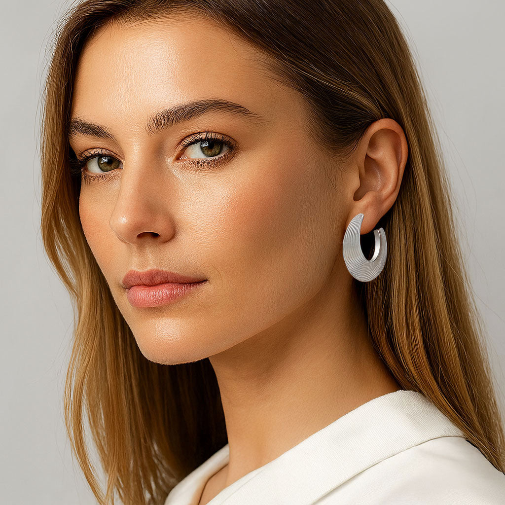Boucles d'Oreilles Maeva - Créoles acier inoxydable - Couleur argent