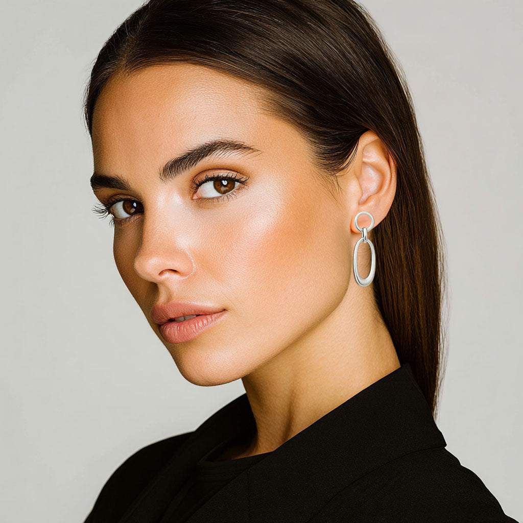 Boucles d'Oreilles Jade - Créoles acier inoxydable - Couleur argent
