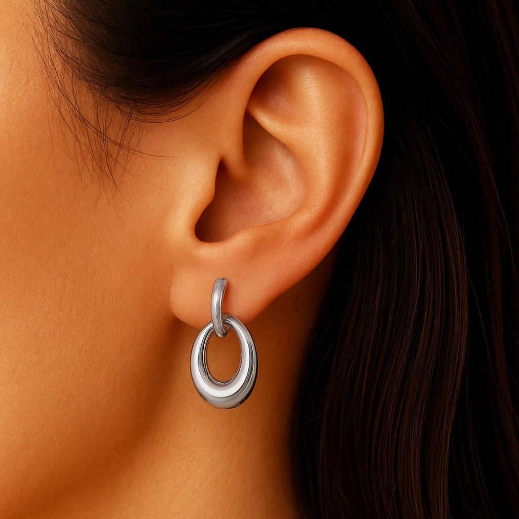 Boucles d'Oreilles Laurine - Créoles acier inoxydable - Couleur argent