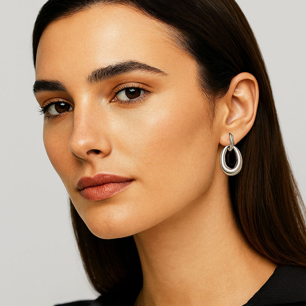 Boucles d'Oreilles Laurine - Créoles acier inoxydable - Couleur argent