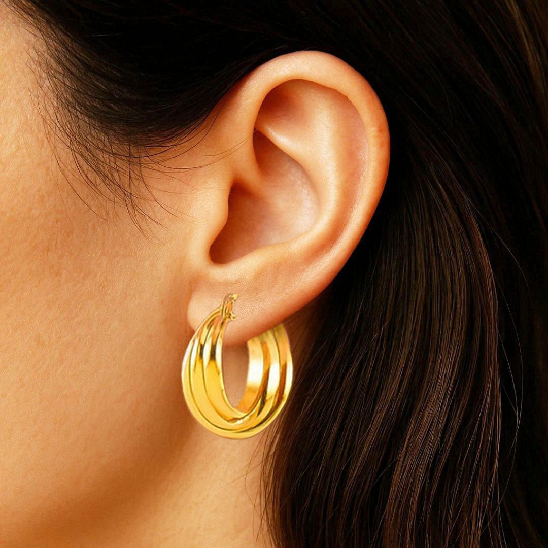Boucles d'Oreilles Lucia - Créoles acier inoxydable - Couleur or