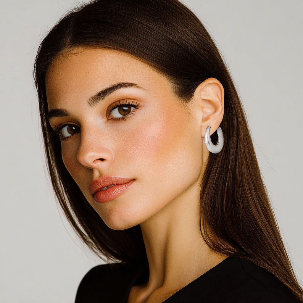 Boucles d'Oreilles Magdalena - Créoles acier inoxydable - Couleur argent