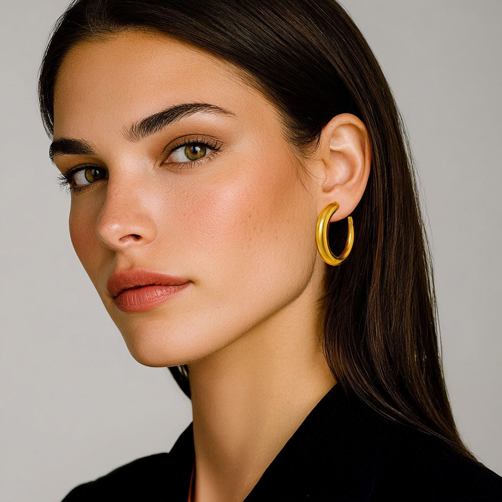 Boucles d'Oreilles Ella - Créoles acier inoxydable - Couleur or