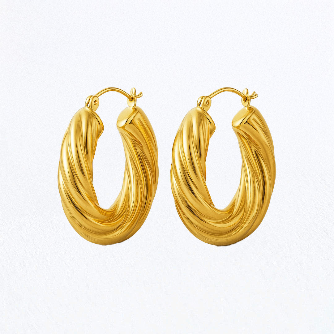 Boucles d'Oreilles Lena - Créoles acier inoxydable - Couleur or
