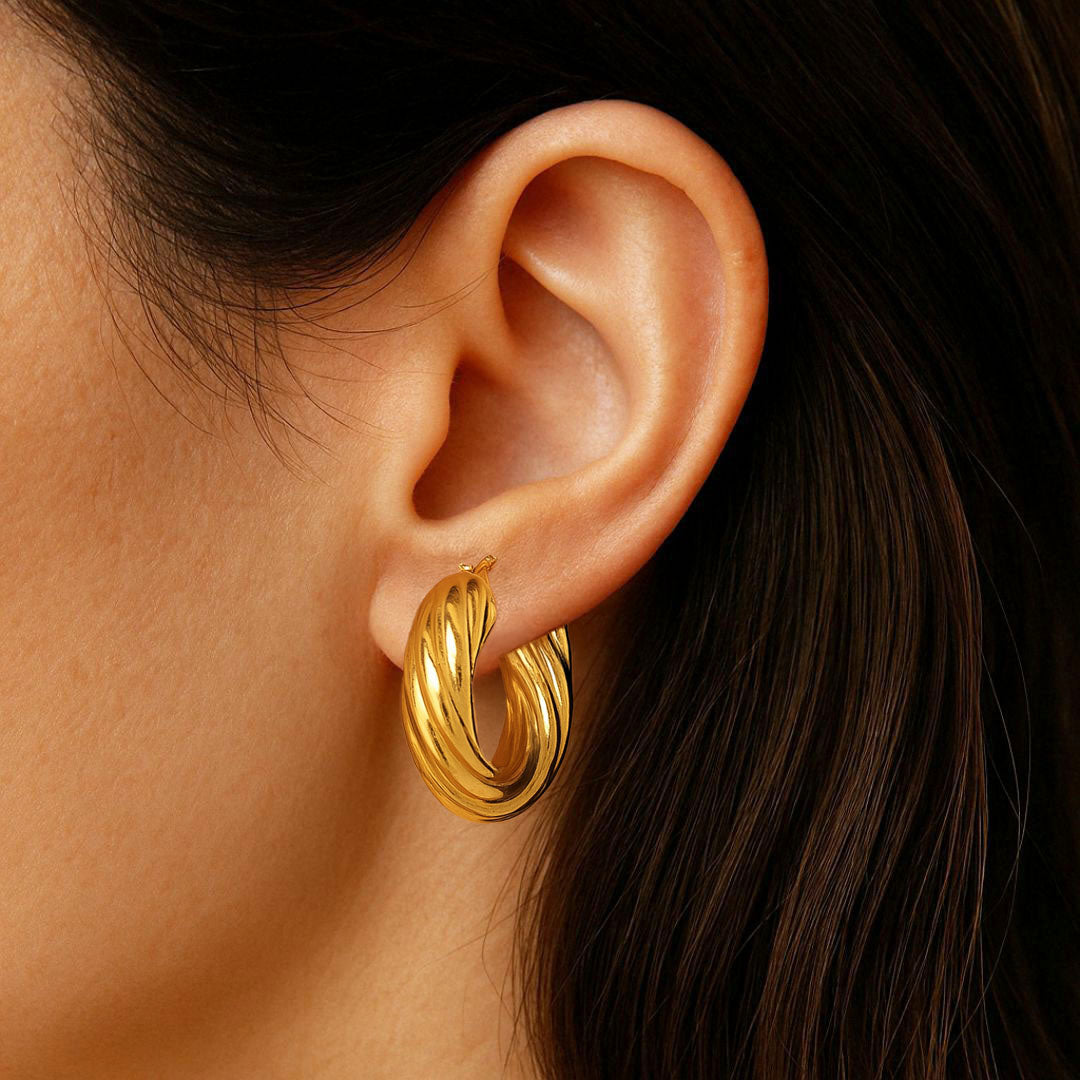 Boucles d'Oreilles Lena - Créoles acier inoxydable - Couleur or