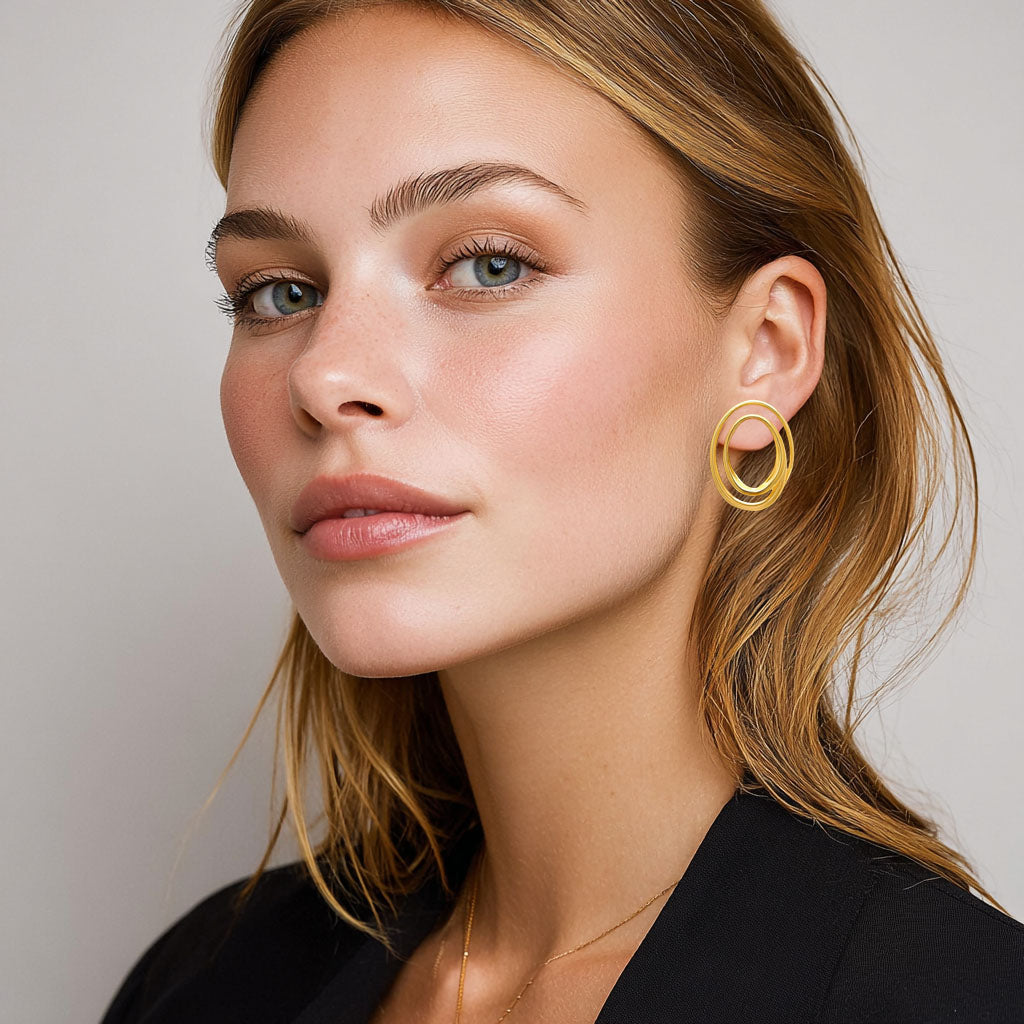 Boucles d'Oreilles Long circle - Acier inoxydable - Couleur or