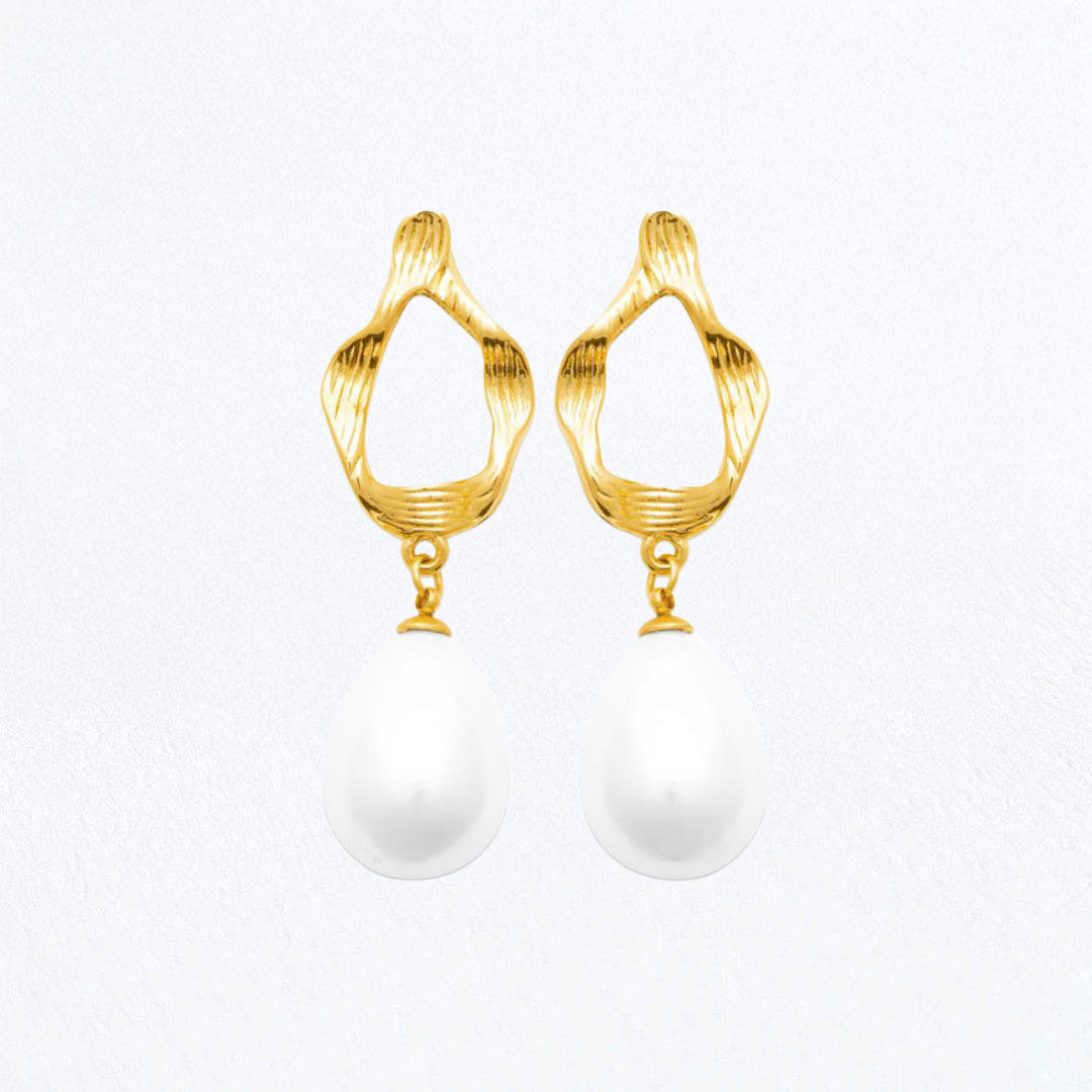 Boucles d'Oreilles Pearl Mystery - Créoles acier inoxydable - Couleur or