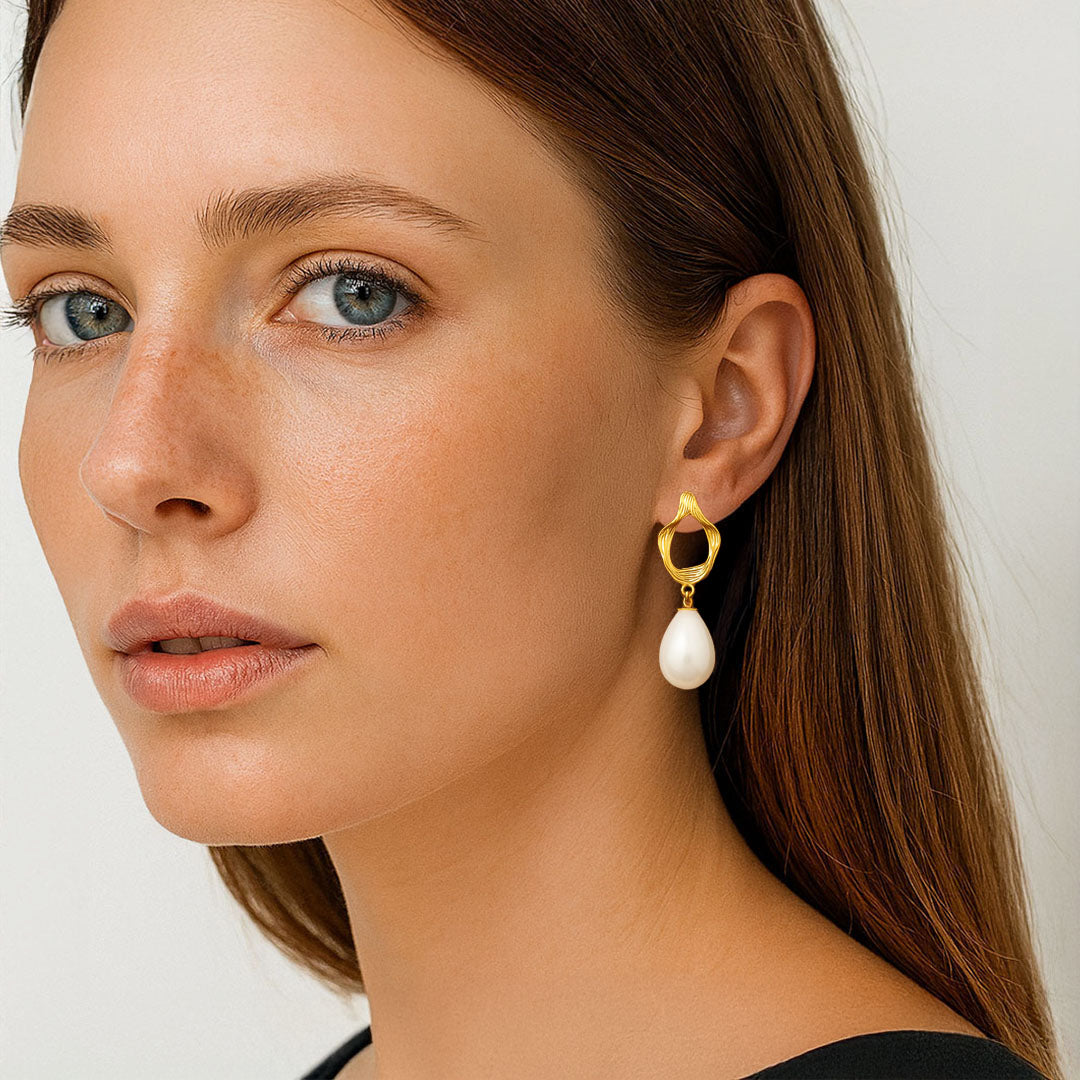 Boucles d'Oreilles Pearl Mystery - Créoles acier inoxydable - Couleur or